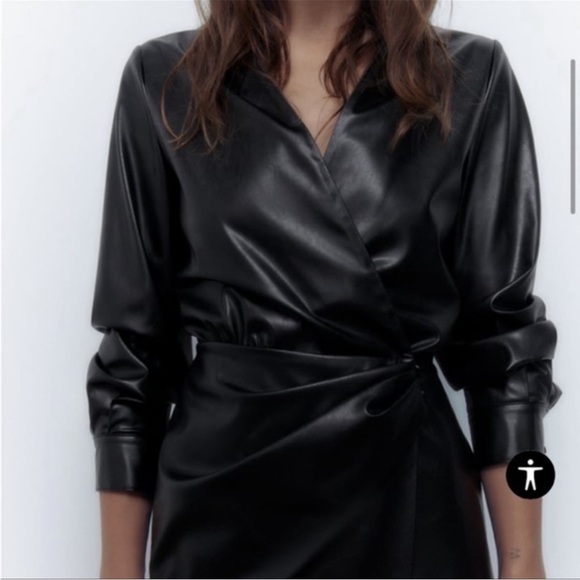 Zara Black Faux Leather Shirt Dress - Picture 10 of 15